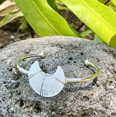 Crystal Quartz Moon Gemstone Silver Bangle Cuff Bracelet