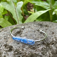 Kyanite Rough Gemstone Silver Bangle Cuff Bracelet