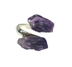 Amethyst Point Silver Plated Adjustable Wrap Ring