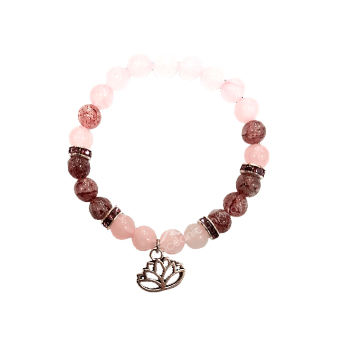 "Lotus Flower" Rose Quartz & Strawberry Quartz Bracelet