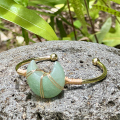 Aventurine Moon Gemstone Gold Bangle Cuff Bracelet