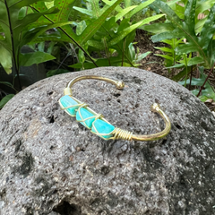 Amazonite Gemstone Gold Bangle Cuff Bracelet