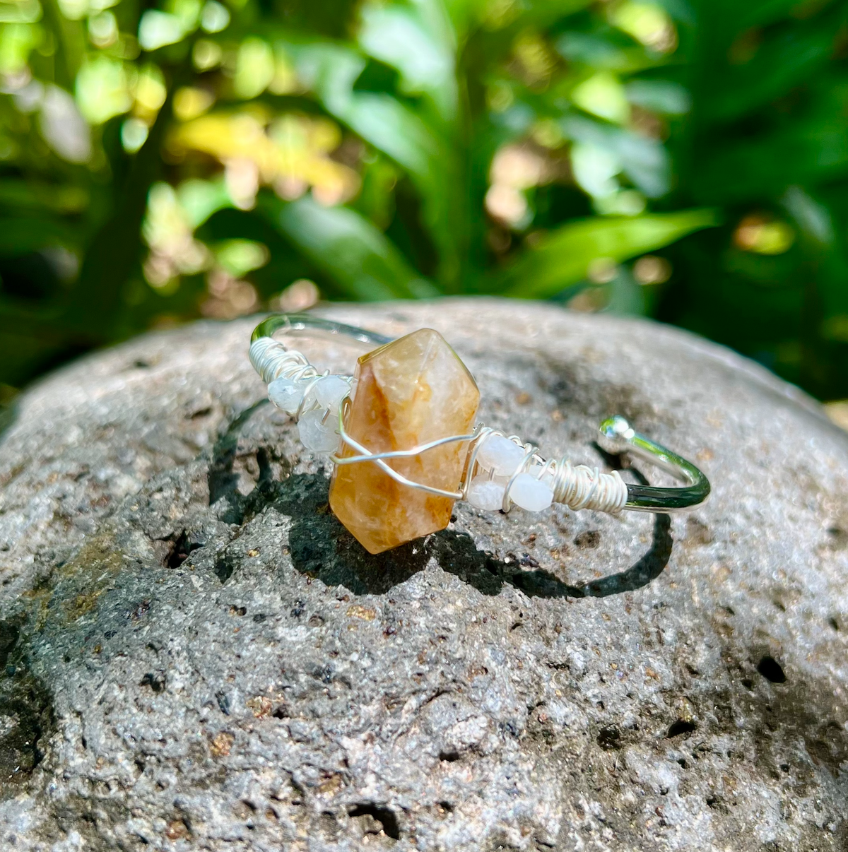 Citrine Silver Bangle Cuff Bracelet  ~ "Manifestation"