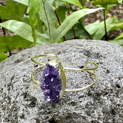 Large Amethyst Cluster Gold Bangle